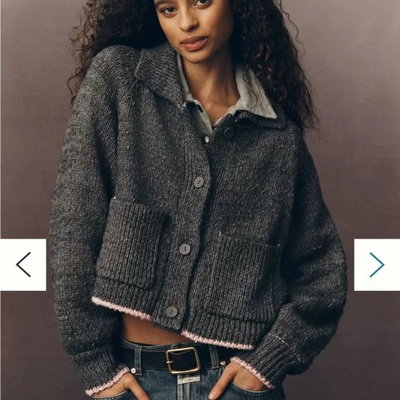 Anthropologie The Jesse Dog Icon Cardigan Sweater Pilcro XL French Bulldog NWT - Picture 3 of 8